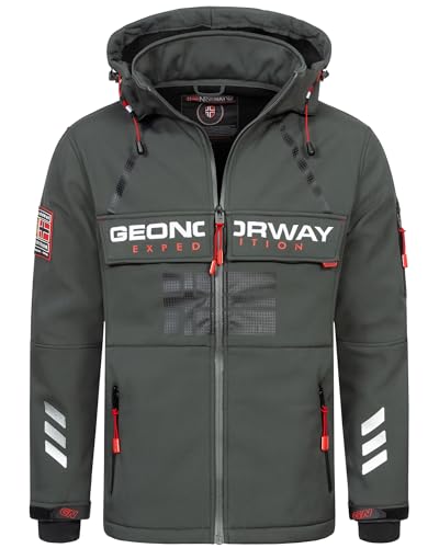 Geographical Norway Herren Herbst Winter Jacke Softshell Jacke Windbreaker Übergangs Regen Jacke Sport, Farbe:Dunkelgrau, Größe:M 48 von Geographical Norway