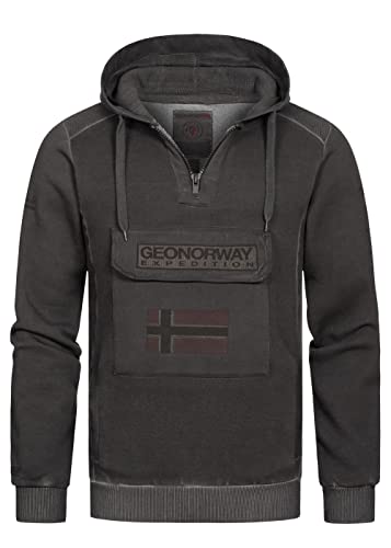 Geographical Norway Herren Hoodie Gymclass Washed Look Chestpocket Half Zip Größe L Farbe Black von Geographical Norway