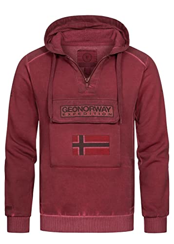 Geographical Norway Herren Hoodie Gymclass Washed Look Chestpocket Half Zip Größe L Farbe Burgundy von Geographical Norway