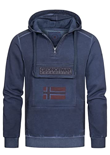 Geographical Norway Herren Hoodie Gymclass Washed Look Chestpocket Half Zip Größe L Farbe Navy von Geographical Norway