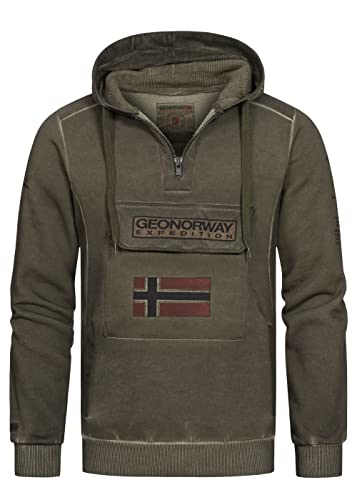 Geographical Norway Herren Hoodie Gymclass Washed Look Chestpocket Half Zip Größe XL Farbe Khaki von Geographical Norway