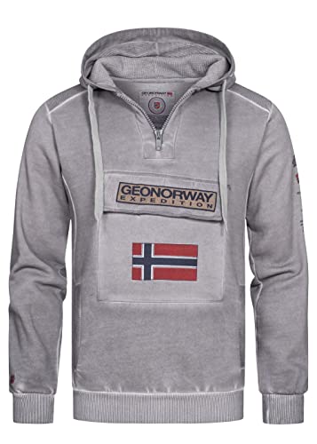 Geographical Norway Herren Hoodie Gymclass Washed Look Chestpocket Half Zip Größe L Farbe Light Grey von Geographical Norway