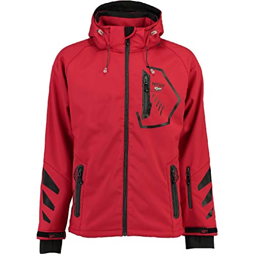 Geographical Norway Herren Jacke Softshell Windbreaker Kapuze abnb. Hood Strings Contrast Zipper Cuff Tape Rubber Prints, red, Gr:L von Geographical Norway