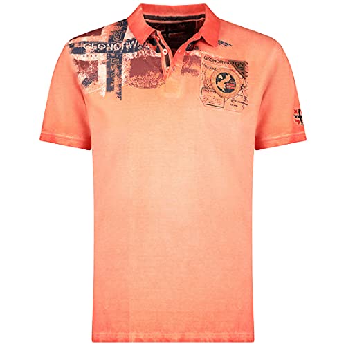 Geographical Norway Kamo Men Poloshirt Herren Klassisch Bedruckt Baumwolle Kurzarm Lässig Kragen Knopf Casual Shirt Tops Regular Fit Style Classic (Orange, M) von Geographical Norway