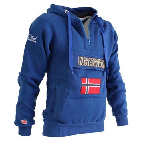 Geographical Norway Gymclass Men - Men's Kangaroo Pocket Hoodie - Sweatshirt Logo Pullover Hoody Warm Long Sleeve - Ideal Men's Gift Spring Summer Autumn Winter (Royal Blue XXL) von Geographical Norway