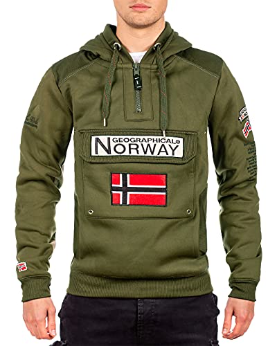Geographical Norway Gymclass Men - Men's Kangaroo Pocket Hoodie - Sweatshirt Logo Pullover Hoody Warm Long Sleeve - Ideal Men's Gift Spring Summer Autumn Winter (Khaki S) von Geographical Norway