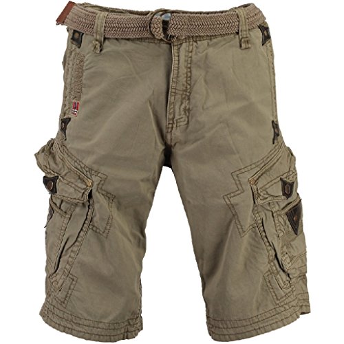 Geographical Norway Herren Shorts Peanut Perle Kurze Hose Männer mit Gürtel Bestickt Cargoshorts (Small, Mastic) von Geographical Norway