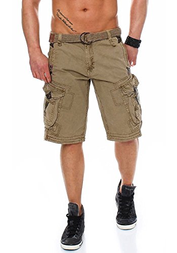 Geographical Norway Herren Shorts Pratique Perle Kurze Hose Männer mit Gürtel Bestickt Cargoshorts (beige, X Large) von Geographical Norway