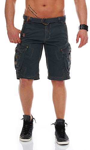 Geographical Norway Herren Shorts Pratique Perle Kurze Hose Männer mit Gürtel Bestickt Cargoshorts blau L von Geographical Norway