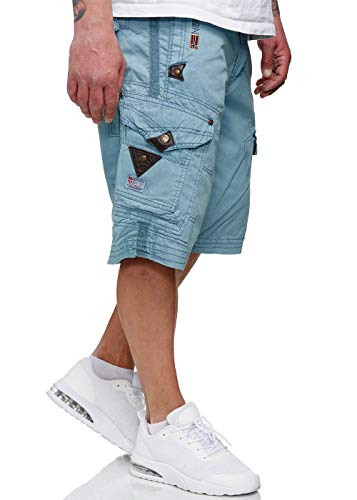 Geographical Norway Herren Shorts Pratique Perle Kurze Hose Männer mit Gürtel Bestickt Cargoshorts hellblau M von Geographical Norway
