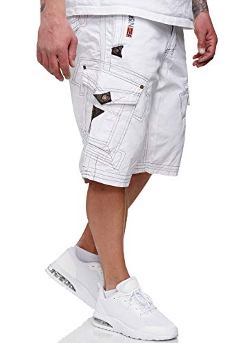 Geographical Norway Herren Shorts Pratique Perle Kurze Hose Männer mit Gürtel Bestickt Cargoshorts weiß XL von Geographical Norway
