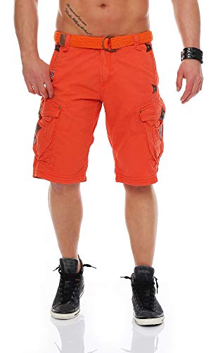 Geographical Norway Herren Shorts Pratique Perle Kurze Hose Männer mit Gürtel Bestickt Cargoshorts orange XL von Geographical Norway