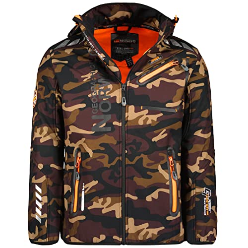 Geographical Norway Herren Sofshell Outdoor Jacke Rainman Turbo-Dry Kapuze (M, Khaki/orange) von Geographical Norway