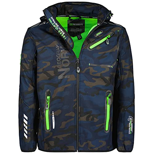 Geographical Norway Herren Softshell Outdoor Jacke Rainman Turbo-Dry Kapuze (M, Navy/Green) von Geographical Norway