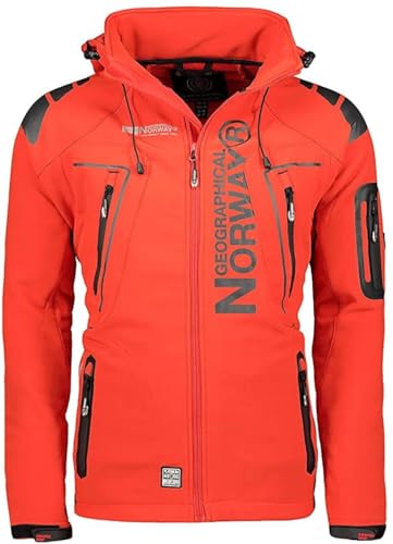 Geographical Norway Herren Softshelljacke Wasserbeständige Winddichte Atmungsaktive Übergangsjacke mit Kapuze Brandiing- Production L,Regular, ROT von Geographical Norway