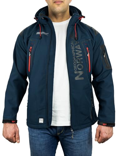 Geographical Norway Herren Softshelljacke Wasserbeständige Winddichte Atmungsaktive Übergangsjacke mit Kapuze Brandiing- Production L Regular, NAVY von Geographical Norway