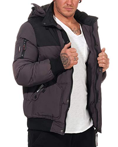 Geographical Norway Herren Winterjacke Bomber Jacke Volva 2-Tone Contrat Optik Kapuze abnb Front & Hood Patches, Dark Grey, Gr:L von Geographical Norway