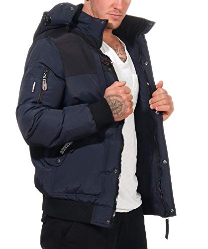 Geographical Norway Herren Winterjacke Bomber Jacke Volva 2-Tone Contrat Optik Kapuze abnb Front & Hood Patches, Navy, Gr:M von Geographical Norway