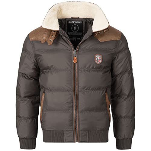 Geographical Norway Herren Steppjacke Winterjacke – Gefütterter Warmer Anorak - Outdoor Jacke für den Winter/Herbst im Bundle mit UD Beanie (3XL, Darkgrey) von Geographical Norway