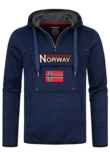 Geographical Norway Herren Sweat Hoodie Half Zipped Kragen Brusttasche mit Embro Kängurutasche Sleeve Rupper Patch, Navy, Gr:L von Geographical Norway