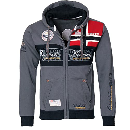 Geographical Norway Herren Sweat Jacke Sweater Sweat Shirt Hoodie Übergangs Jacke Herbst Frühlings Jacke, Farbe:Anthrazit, Größe:S von Geographical Norway