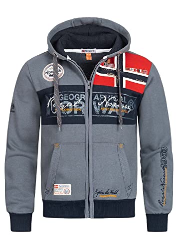 Geographical Norway Herren Sweatjacke Flyer Jacke mit Kapuze,Patches (Dunkelgrau, XL) von Geographical Norway