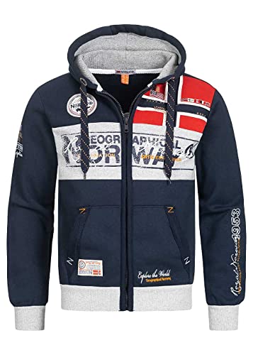Geographical Norway Herren Sweatjacke Flyer Jacke mit Kapuze,Patches (Marine, XXL) von Geographical Norway