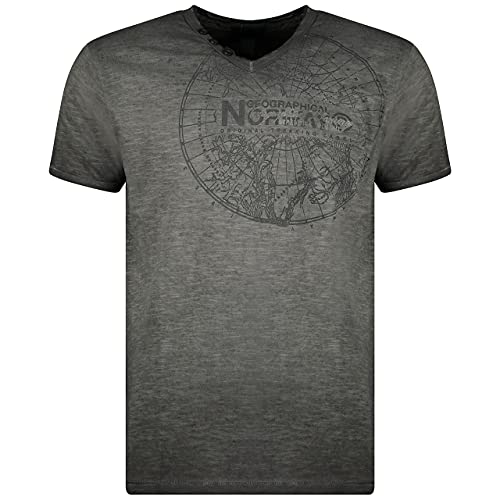 Geographical Norway Herren T-Shirt, grafisch, kurzärmlig, Herren, T-Shirt, modisch, V-Ausschnitt, Bedruckt, reguläre Passform – Kleidung Kurze Ärmel, Marke Tops Classic (Schwarz, L) von Geographical Norway