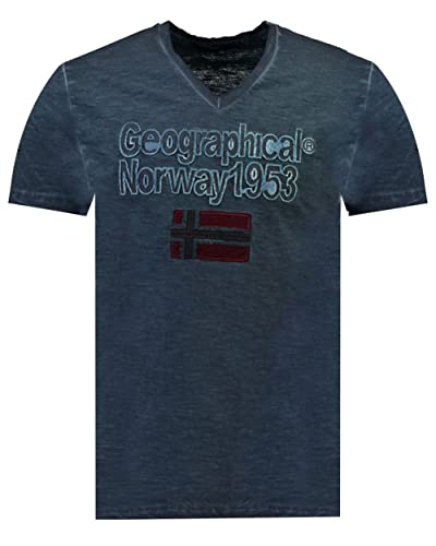 Geographical Norway Herren T-Shirt JIMDO 100% Baumwolle Kurzarm SR585H-GN, Blau Large von Geographical Norway