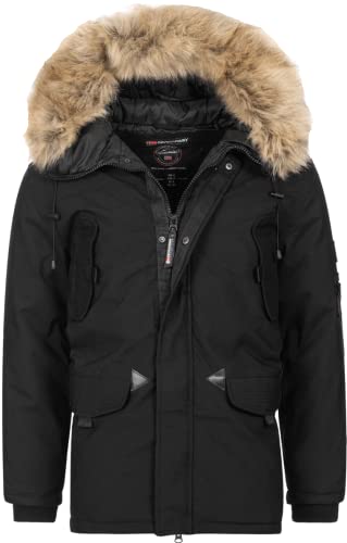 Geographical Norway Herren Winter Jacke Outdoor Winter Parka Mantel Kapuze Stepp warm, Farbe:Schwarz, Größe:L von Geographical Norway