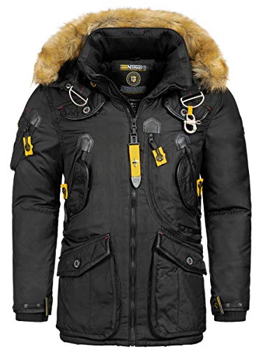 Geographical Norway Herren Winter Jacke Parka Outdoor Mantel Luxus Anorak Winter Parka warme Jacke Steppjacke gesteppt AGAR, Farbe:Schwarz, Größe:XXL von Geographical Norway