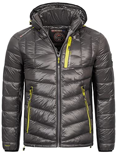 Geographical Norway Herren Winter Jacke Parka Steppjacke Kapuze Softshell Gesteppt Neu, Farbe:Dunkelgrau, Größe:S von Geographical Norway