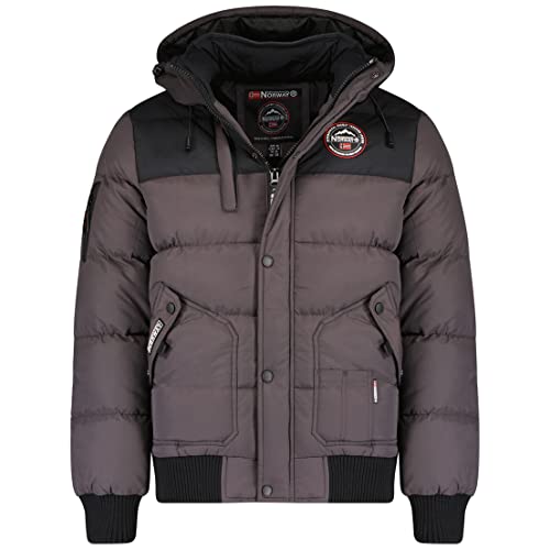 Geographical Norway Herren Winterjacke Bomber Jacke Volva 2-Tone Contrat Optik Kapuze abnb Front & Hood Patches, Dark Grey, Gr:M von Geographical Norway