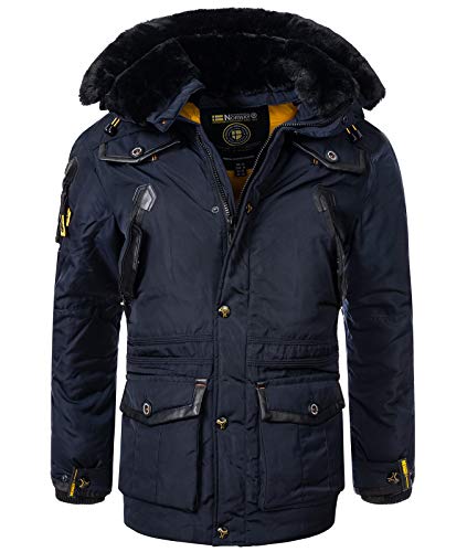 Geographical Norway Herren Winterjacke Jacke Parka Kunstfellkragen H-259 (Marineblau, S) von Geographical Norway