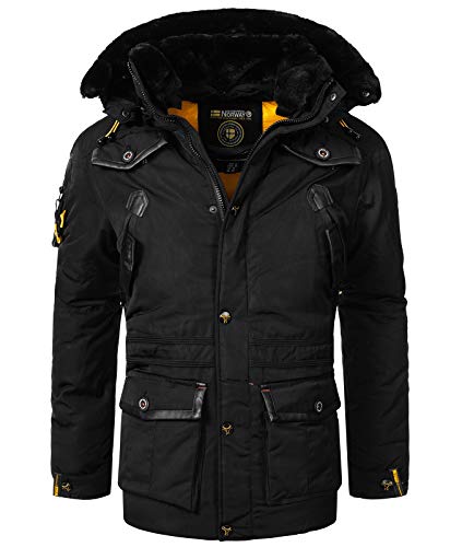 Geographical Norway Herren Winterjacke Jacke Parka Kunstfellkragen H-259 (Schwarz, M) von Geographical Norway