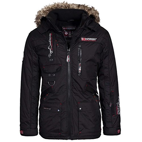 Geographical Norway Herren Winterjacke – Modell: Avoriaz– Mantel mit Fell Kapuze – Gefütterter Warmer Anorak - Outdoor Kapuzenjacke Winter (L, Schwarz) von Geographical Norway