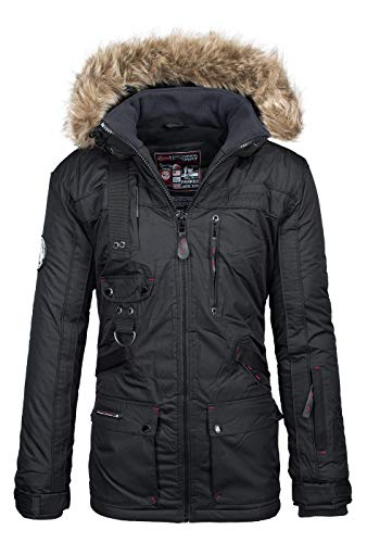 Geographical Norway Herren Winterjacke – Modell:Avoriaz– Mantel mit Fell Kapuze – Gefütterter Warmer Anorak - Outdoor Kapuzenjacke Winter 2017/18 (XL, Schwarz) von Geographical Norway