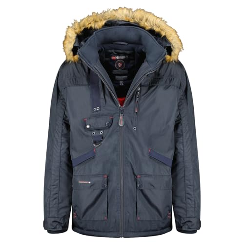 Geographical Norway Herren Winterparka Winterjacke mit Kapuze – Gefütterter Warmer Parka - Outdoor SKI Snowboard Kapuzenparka im Bundle mit UD Beanie (3XL, Navy) von Geographical Norway