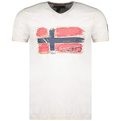 Geographical Norway JOASIS Herren T-Shirt Baumwolle Casual – T-Shirt Bedruckt Logo Grafik – Kurze Ärmel – V-Ausschnitt Regular Fit Herren (Grau, L) von Geographical Norway