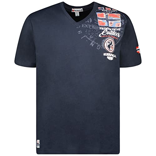 Geographical Norway JOTHAM Herren T-Shirt Baumwolle T-Shirt Classic T-Shirt mit Logo – Kurzarm – V-Ausschnitt Regular Fit Herren Basic (Marineblau, L) von Geographical Norway