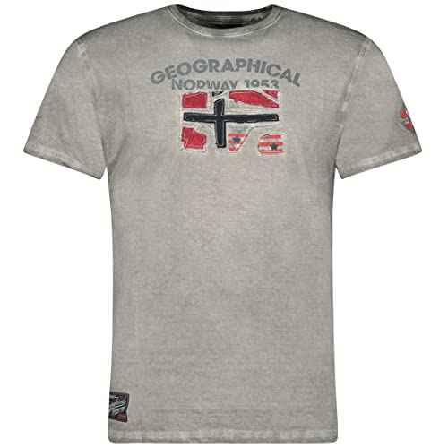 Geographical Norway JOTZ Men – T-Shirt aus Baumwolle für Herren – Logo Druck – Kurzarm – Rundhalsausschnitt Regular Fit Casual Stil (Grau, M) von Geographical Norway