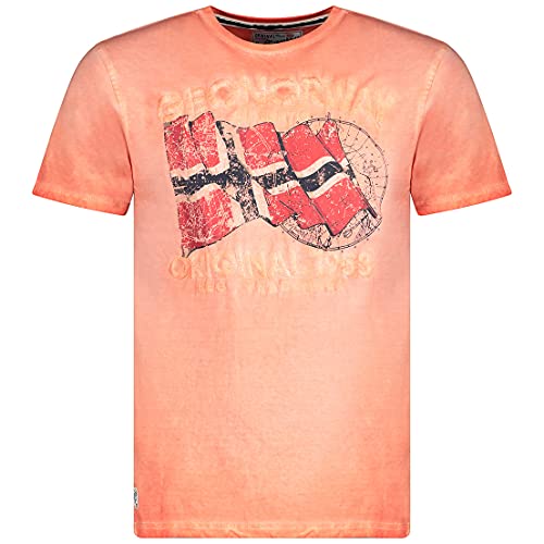 Geographical Norway Japoral Men T-Shirt aus Baumwolle – T-Shirt mit klassischem Logo – Kurzarm – Rundhalsausschnitt – Lässige Passform (Koralle, L) von Geographical Norway