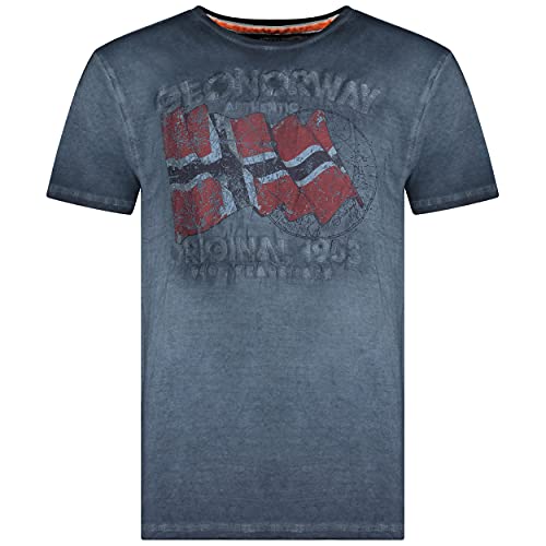 Geographical Norway Japoral Men T-Shirt aus Baumwolle – T-Shirt mit klassischem Logo – Kurzarm – Rundhalsausschnitt – Lässige Passform (Marine, L) von Geographical Norway