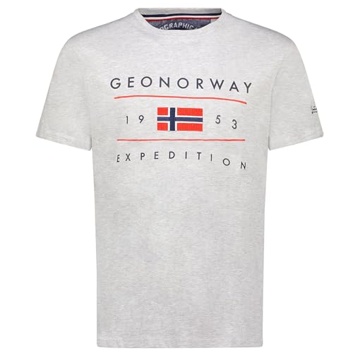 Geographical Norway Jezolo Men Gris Clair L - T-Shirt Baumwolle Mann - T Shirts Klassischer Sommer - Körperbekleidung Kurzarm Rundhalsausschnitt - Regulärer Schnitt (Hellgrau M) von Geographical Norway