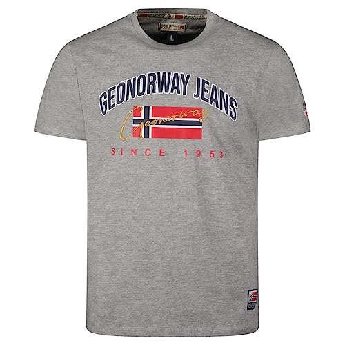 Geographical Norway Jhagen Men - Herren T-Shirt Baumwolle - T Shirts Klassischer Sommer - Körperbekleidung Kurzer Ärmel V-Ausschnitt Regulärer Schnitt (Hellgrau L) von Geographical Norway