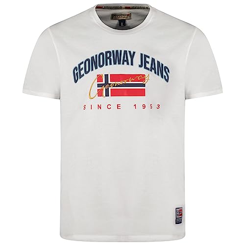 Geographical Norway Jhagen Men - Herren T-Shirt Baumwolle - T Shirts Klassischer Sommer - Körperbekleidung Kurzer Ärmel V-Ausschnitt Regulärer Schnitt (Weiß XL) von Geographical Norway