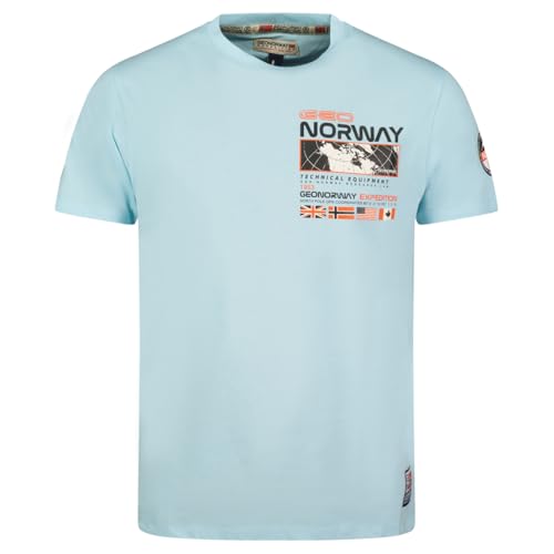 Geographical Norway Jholme Men Bleu Ciel L - T-Shirt Baumwolle Mann - T Shirts Klassischer Sommer - Körperbekleidung Kurzarm Rundhalsausschnitt - Regulärer Schnitt (Himmelblau M) von Geographical Norway