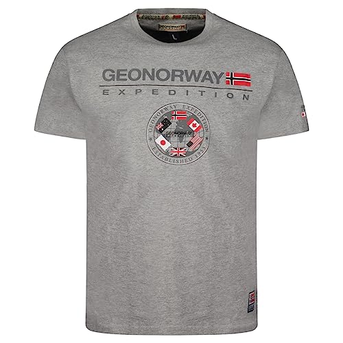 Geographical Norway Jimdo Men - Herren T-Shirt Baumwolle - T Shirts Klassischer Sommer - Körperbekleidung Kurzer Ärmel V-Ausschnitt Regulärer Schnitt (Hellgrau L) von Geographical Norway