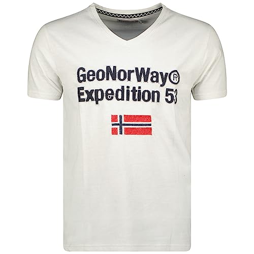 Geographical Norway Jorent Men - Herren T-Shirt Baumwolle - T Shirts Klassischer Sommer - Körperbekleidung Kurzer Ärmel V-Ausschnitt Regulärer Schnitt (Hellgrau L) von Geographical Norway