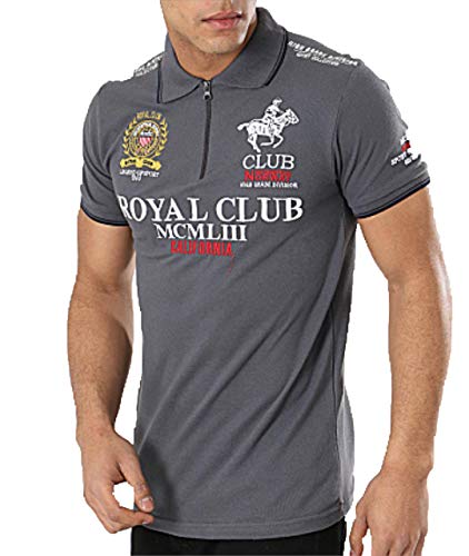 Geographical Norway KERATINE Men - Herren Classic Print Polo Shirt - Baumwolle Kurzarm Casual Zipped Collar - Casual Shirt Tops Regular Fit Style Classic Casual DUNKELGRAU L von Geographical Norway